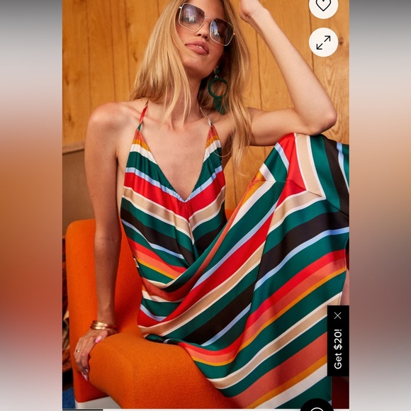 Lulus Malia Emerald Green Multi Striped Midi Dress - Size XS - Picture 2 of 8